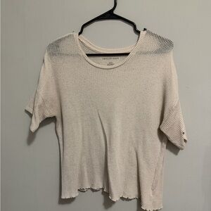 American Eagle Outfitters Cream Knit Short Sleeve Top